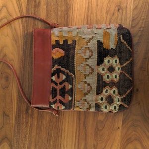 Western Tapestry Kilim and Leather Crossbody Purse